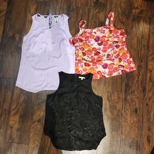 Cabi Women's Size M Set of 3 Tank Tops Lavender Floral Black Textured Sleeveless